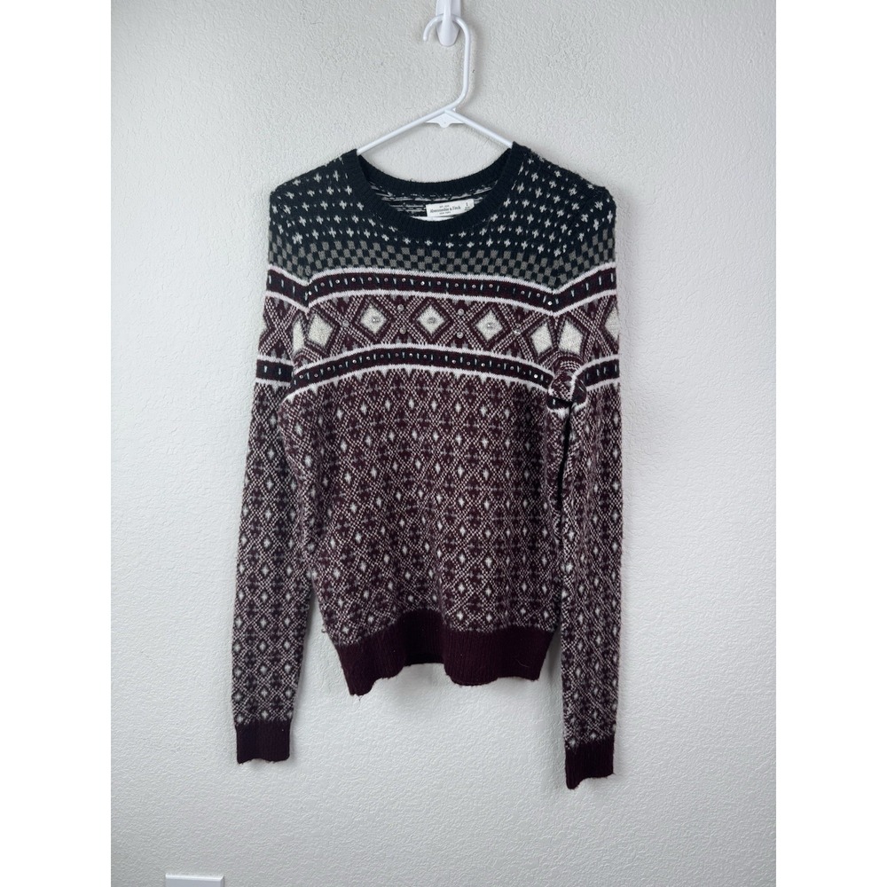 Abercrombie & Fitch Fair Isle Sweater Women's S Maroon Winter Nordic Embellished - Picture 3 of 7